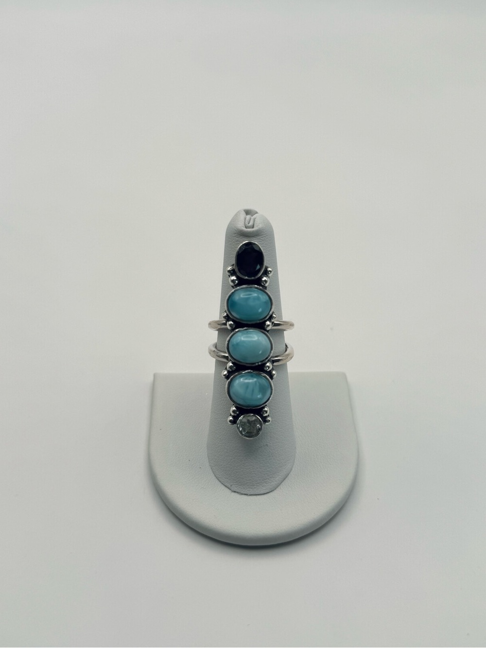 Larimar, Clear Quartz, and Iolite Ring (S925) - Picture 3 of 4